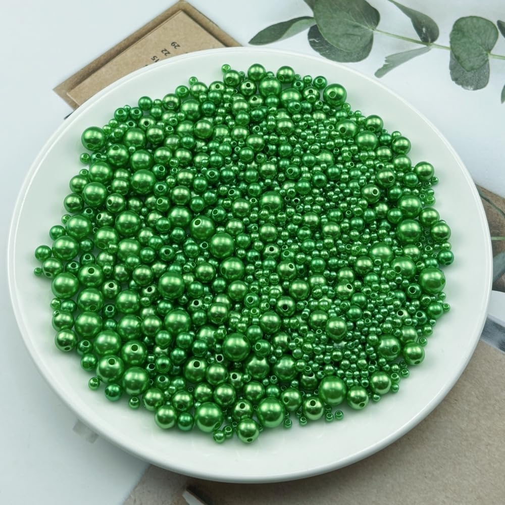175g Pearl Beads 3mm 4mm 6mm 8mm 10mm Pearl Craft Beads Sew on Pearls Round Loose Pearls for Sewing Crafts Decoration Bracelet Necklace Jewelry Making Vase Filler(Dark Green) - Image 4