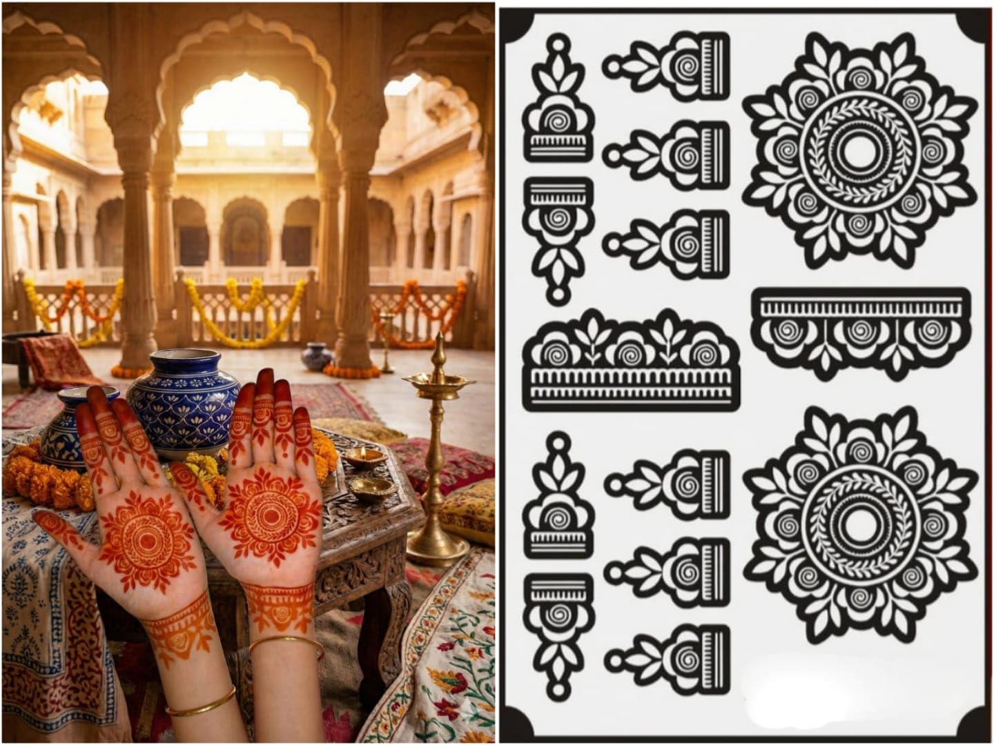 Heena Mehandi Tatto Stencil Set for | Hand | Body | Fingure | Face | Heena Art Temporary Tatto for Kids, Girls & Women, Design - Stencil-image-46