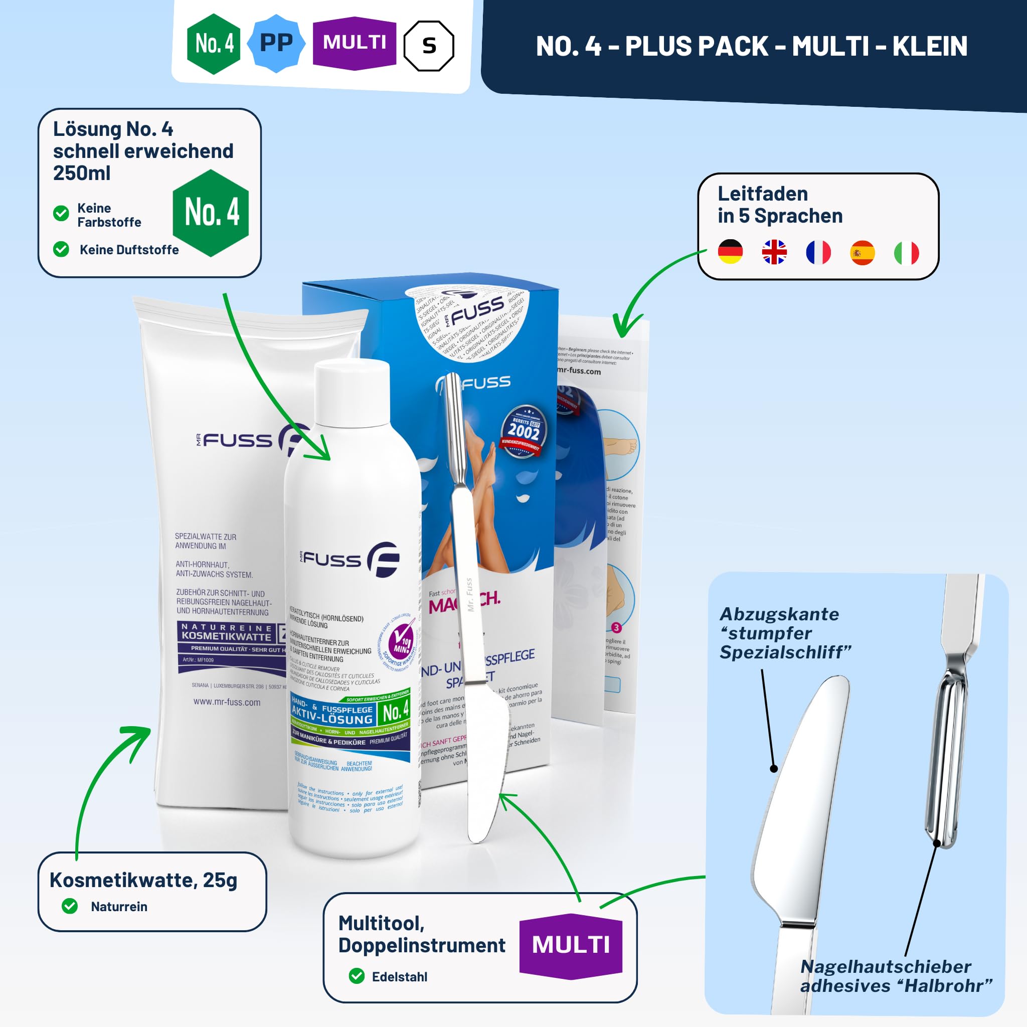 Mr. Fuss Hornhautentferner Aktiv Lösung No. 4 Plus Pack Multi - 3 tlg. Hornhaut Fußpflege Set