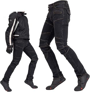 Vaqueros De Motociclista Clásicos Pantalones De Armadura De Mezclilla Lavados Protege Las Caderas, Protege Las Rodillas, 4 Protectores Son Desmontables (S = 28) ( Color : Black B , Size : X-Large )