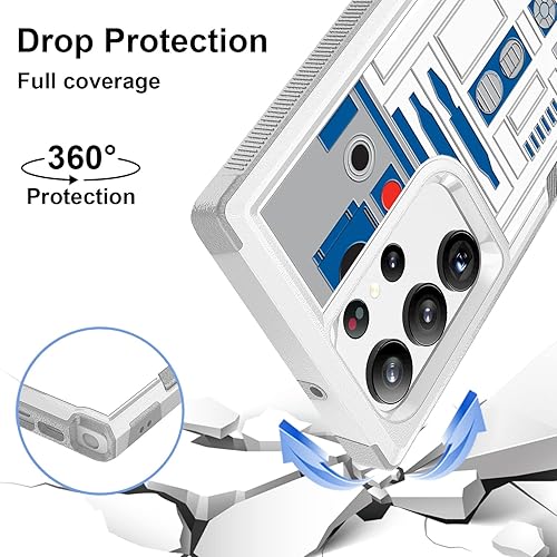 Miniatura 4 de Funda para Samsung Galaxy S23 Ultra, R2D2 Astromech Droid Robot Patrón Absorción de Golpes PC Duro y Silicona Interior Hybrid Dual Layer Armor