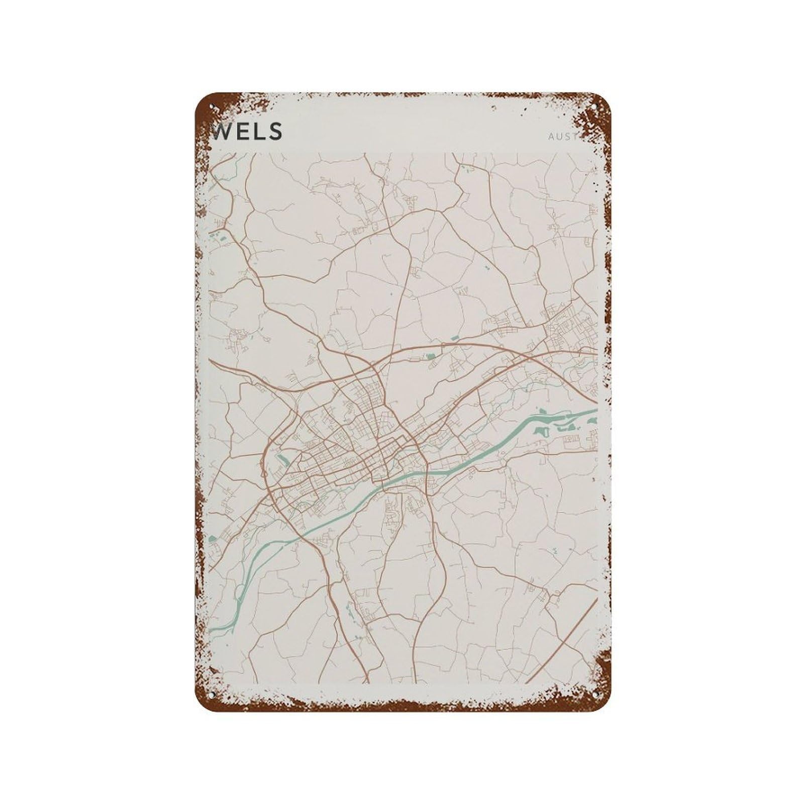 xiaoxiaoshen Wels Map Austria Travel Gift Farmhouse Decor Wall Decor Art Metal Tin Poster Modern Home Decor Art Home Bar Shop Decorations Vintage Sign 30x20cm