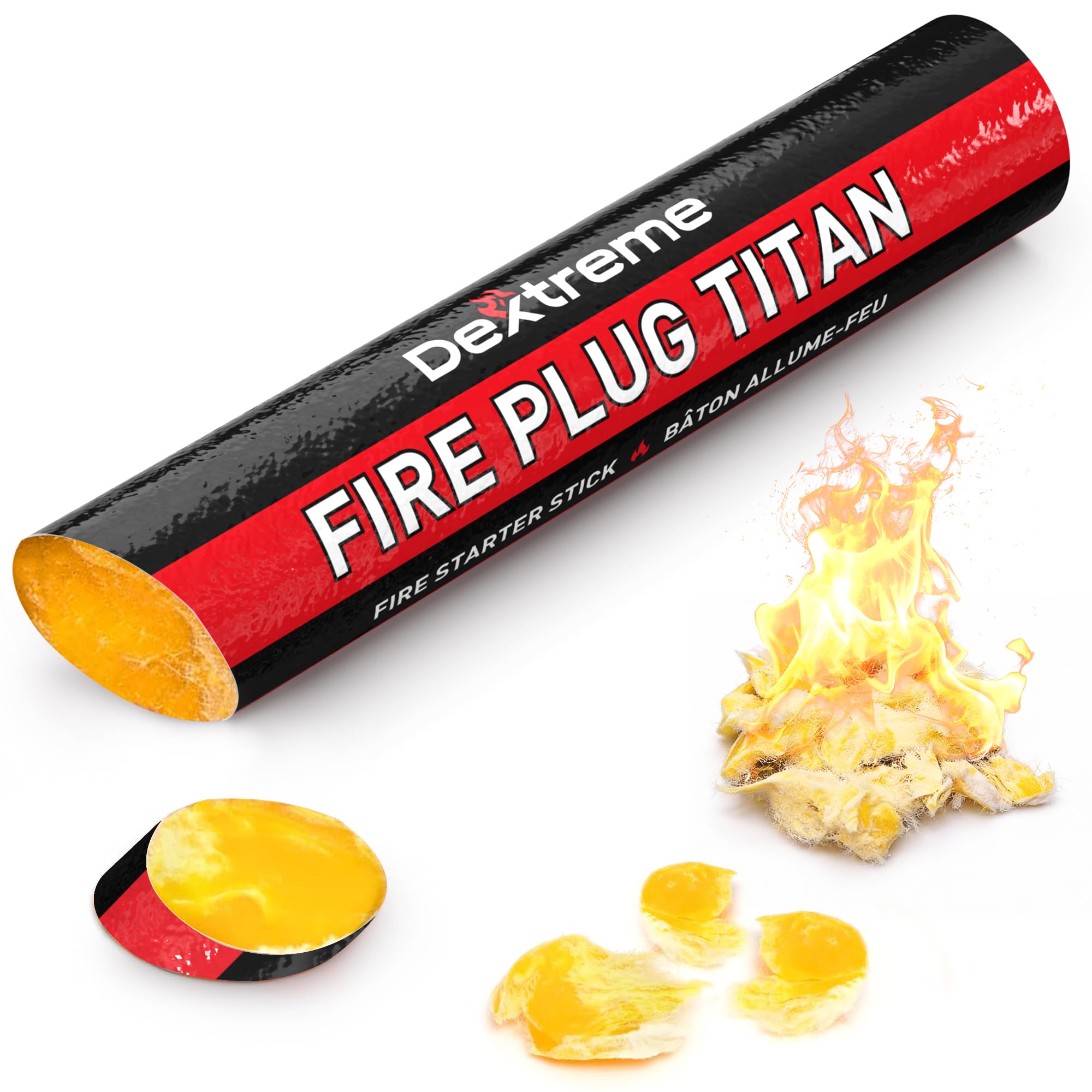 Dextreme Fire Plug Titan - Survival Fire Starting Tinder, Fire Plugs XL, Best Firestarter Stick for Emergency, Survival, Campfire, Bushcraft, and Hiking - Waterproof & Non-Toxic (1 Stick)