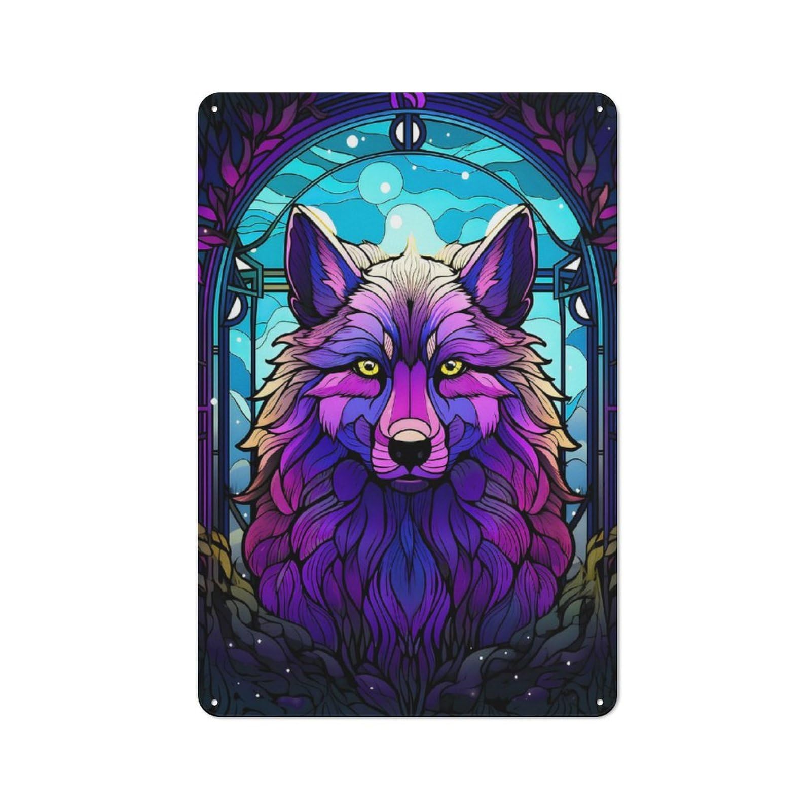 Junmoney Colorful Wolf Neon Art 30X20cm Retro-Style Tin Sign With For Café Or Home Bar, For Metal Sign Collectors, For Garage And Workshop Walls