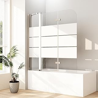 Duschwand für Badewanne 150x140cm Duschwand 3-teilig Faltbar Badewannenaufsatz mit festem Segment Badewannenfaltwand Duschtrennwand Duschabtrennung für Badewanne, 6mm ESG Sicherheitsglas