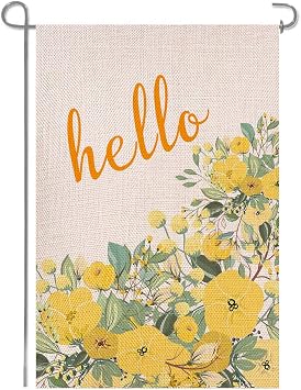Hello Spring Summer Burlap Garden Flag, Double Sided Vertical Outside Outdoor Yard Flowers Decoration, 12.5 x 18.5 Inch