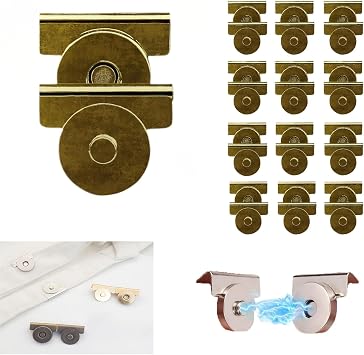 FU-681 12Pair Snap Buttons Metal Seamless Magnetic Buckle Clasp for Clothing,Tote Bags and DIY Crafts,No Sewing Required Bag Clip Copper 12pcs