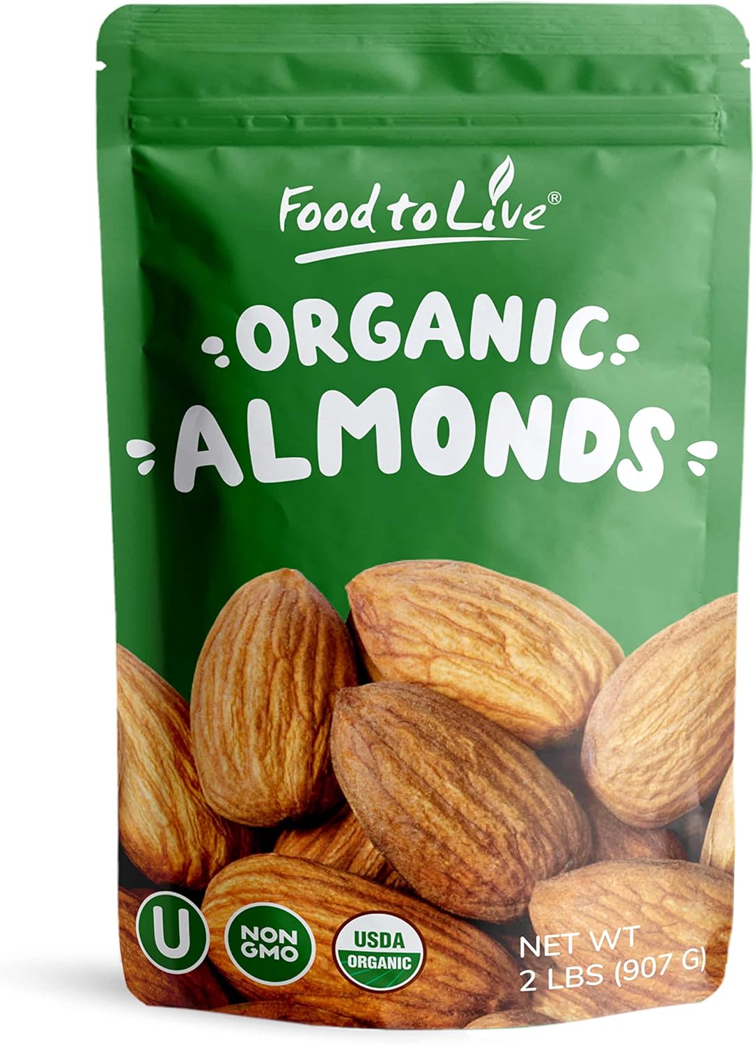 Organic Almonds, 2 Pounds NonGMO, Whole, Raw, No Shell