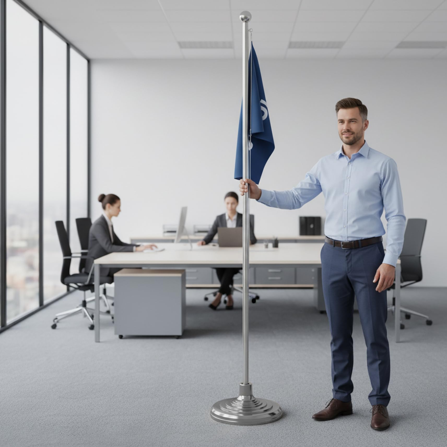 Base Ancha para mástil de Bandera para mástiles telescópicos de 1 y 1, 3 Pulgadas – Soporte para Banderas de Interior de Alta Resistencia de 12 Pulgadas con Soporte Estable, Plateado