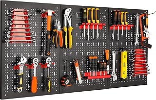 LIFERUN Garage Tool Rack/Organiser, 117 x 55 cm Wall Mounted Pegboard Hook, Tool Pegboard Set - DIY Garage Storage Wall Mount System with Rack and Bin Accessories