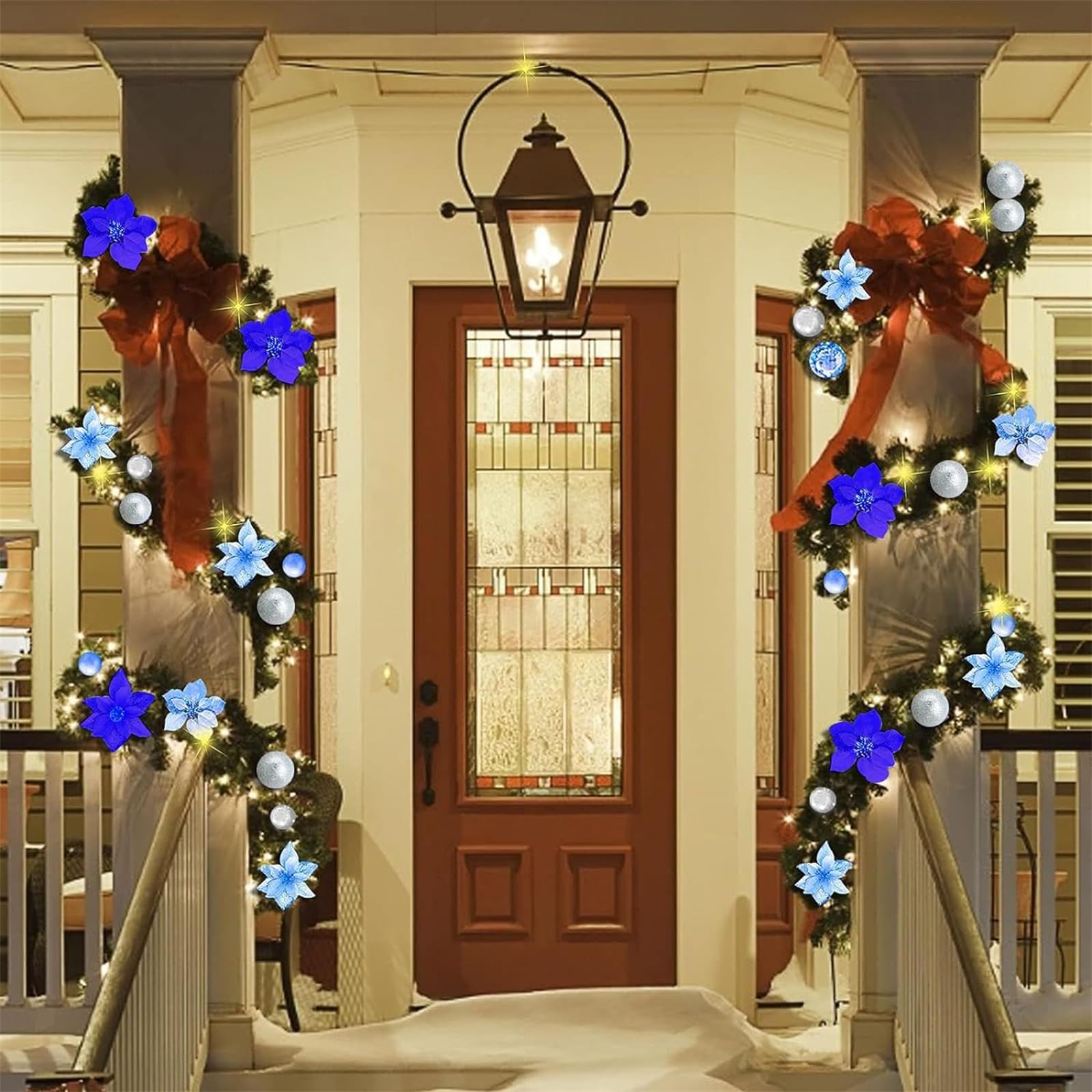 Guirnalda de luces de Navidad, guirnalda de flores artificiales de Navidad de 9 pies, ratán de Navidad para decoración de vacaciones al aire libre, interior, hogar, guirnalda de Navidad con bolas,