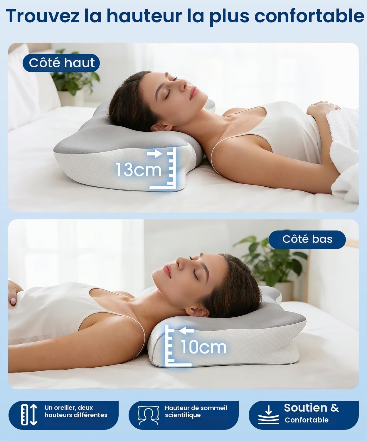 Oreiller orthopédique ergonomique en mousse à mémoire de forme pour le cou et les épaules, coussin de soutien du cou pour le dos, le côté, le ventre, oreiller cervical rafraîchissant avec housse