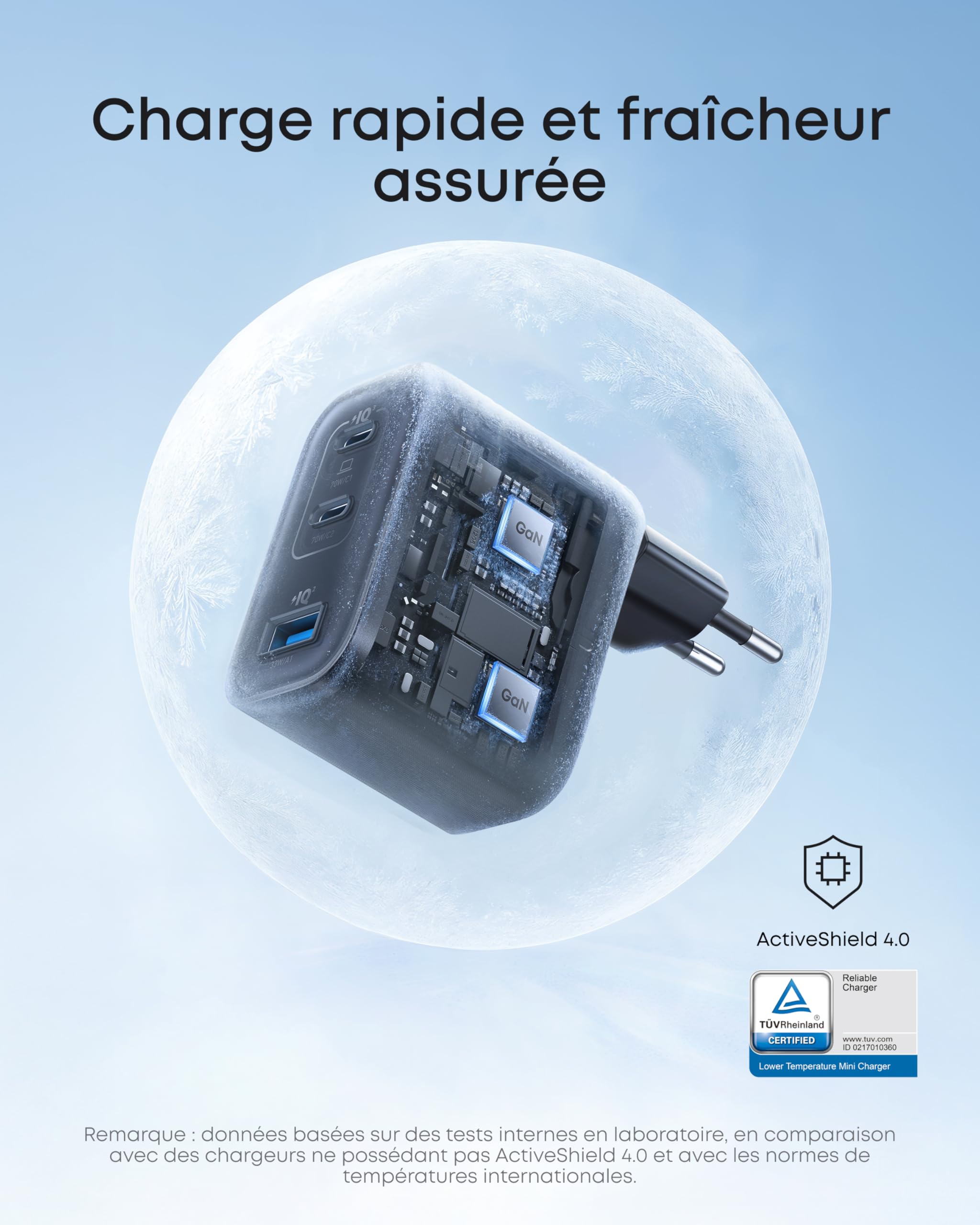 Anker Chargeur USB C 70W Nano 3 Ports, Recharge Rapide Ordinateur Portable avec Sortie UltraFast, Compact et Élégant, pour iPhone 17 16 15, MacBook Air, iPad, Pixel, Galaxy, et Autres (Câble Inclus)