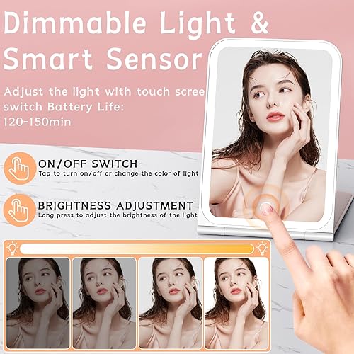 Miniatura 3 de KerMiCi Espejo de maquillaje de viaje iluminado, espejo de viaje portátil de 10 aumentos con 72 luces LED y atenuación continua, espejo cosmético