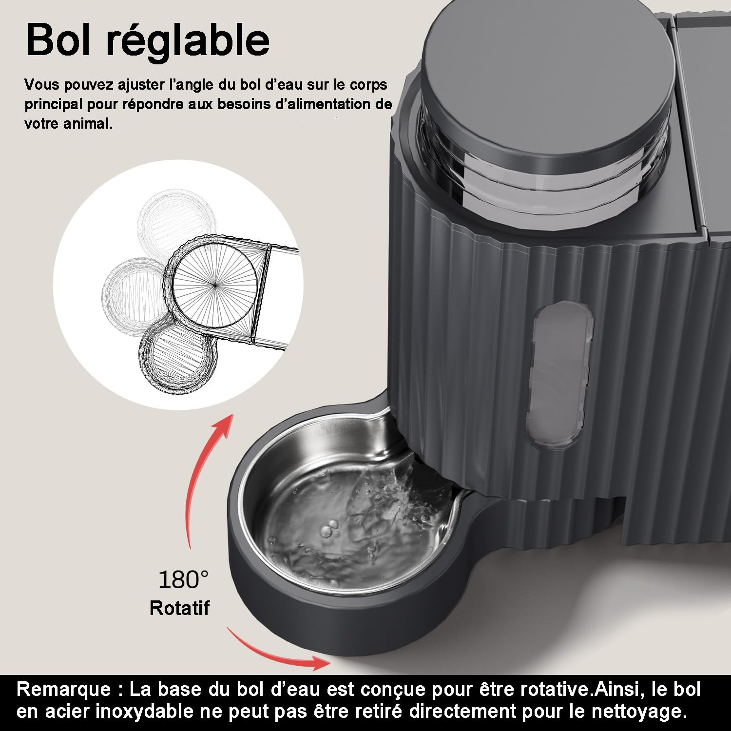 Gardner Pet 2-en-1 Distributeur Croquettes Chat Automatique 3L*2, Distributeur Eau Chat et Chien par Gravité, Mangeoire avec Gamelle Acier Inoxydable, sans BPA, Angle Réglable,Non Électrique, Gris