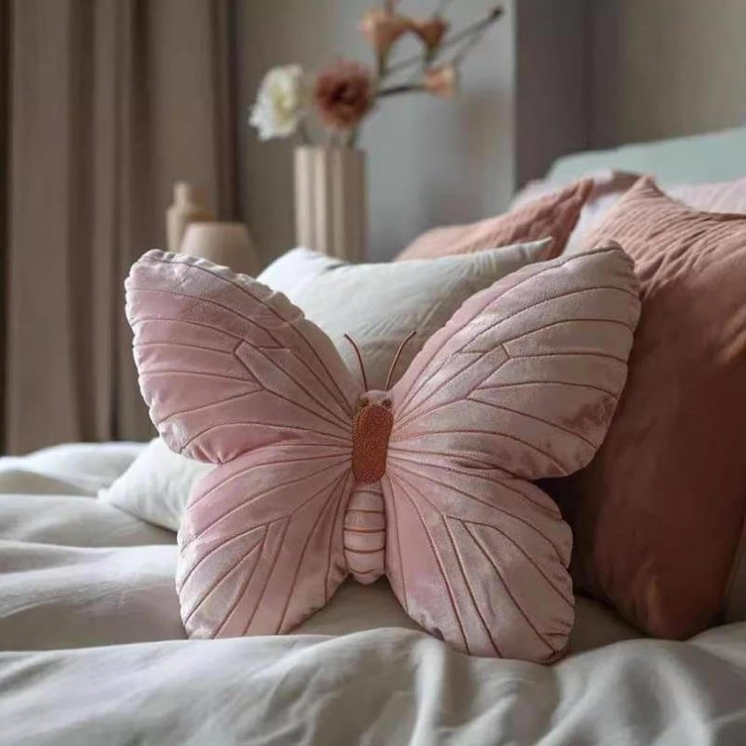 Butterfly Pillow Cute Butterfly Decorative Throw Pillows 15.5 x 11.8 inch for Women Room Home Garden Sofa Couch Pink