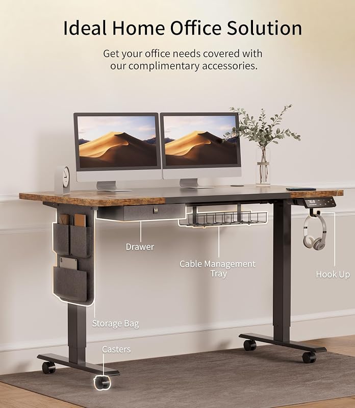 MAIDeSITe Elektromosan Állítható Íróasztal 140x70cm Memóriagombokkal és Kiegészítőkkel
