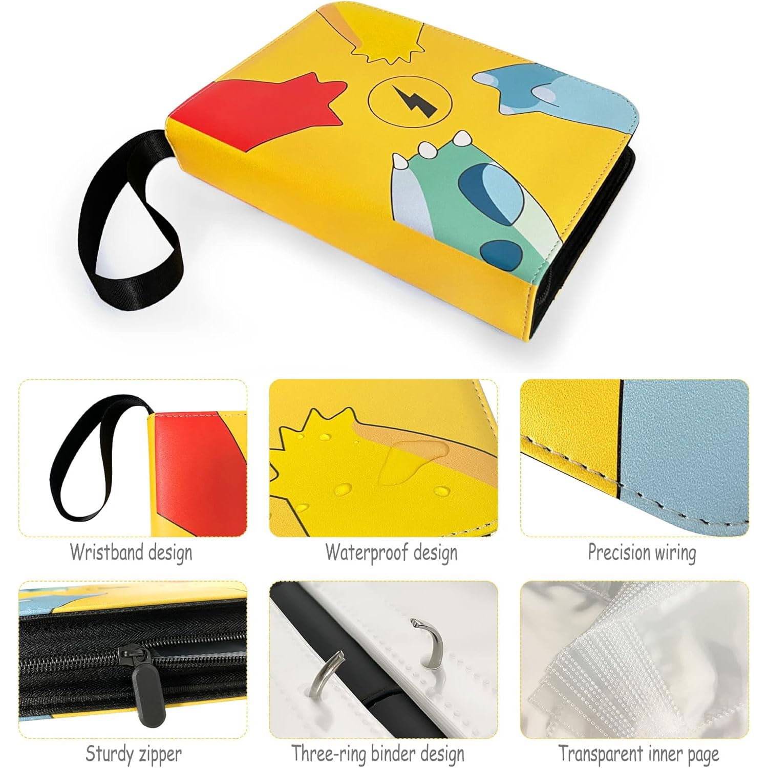SYGA Card Binder for Game Cards, 400 Pocket Zipper Album with 50 Removable Sleeves, Premium Waterproof PU Case Card Holder – Messi Design (Yellow) — Amazon image 4