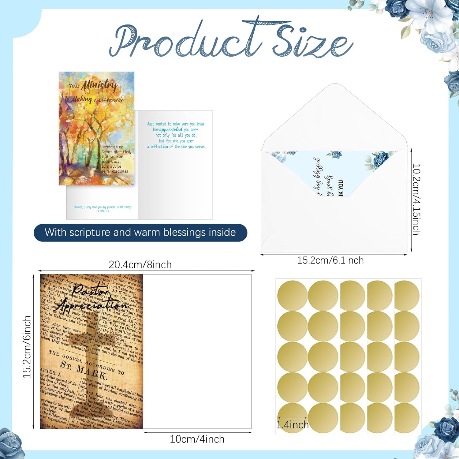 50 Pack Christian Ministry Appreciation Cards Bulk Religious Thank You Greeting Cards with Envelopes Stickers Scripture Bible Verse Notes for Pastor Minister Church Staff Volunteer Gift - Image 2