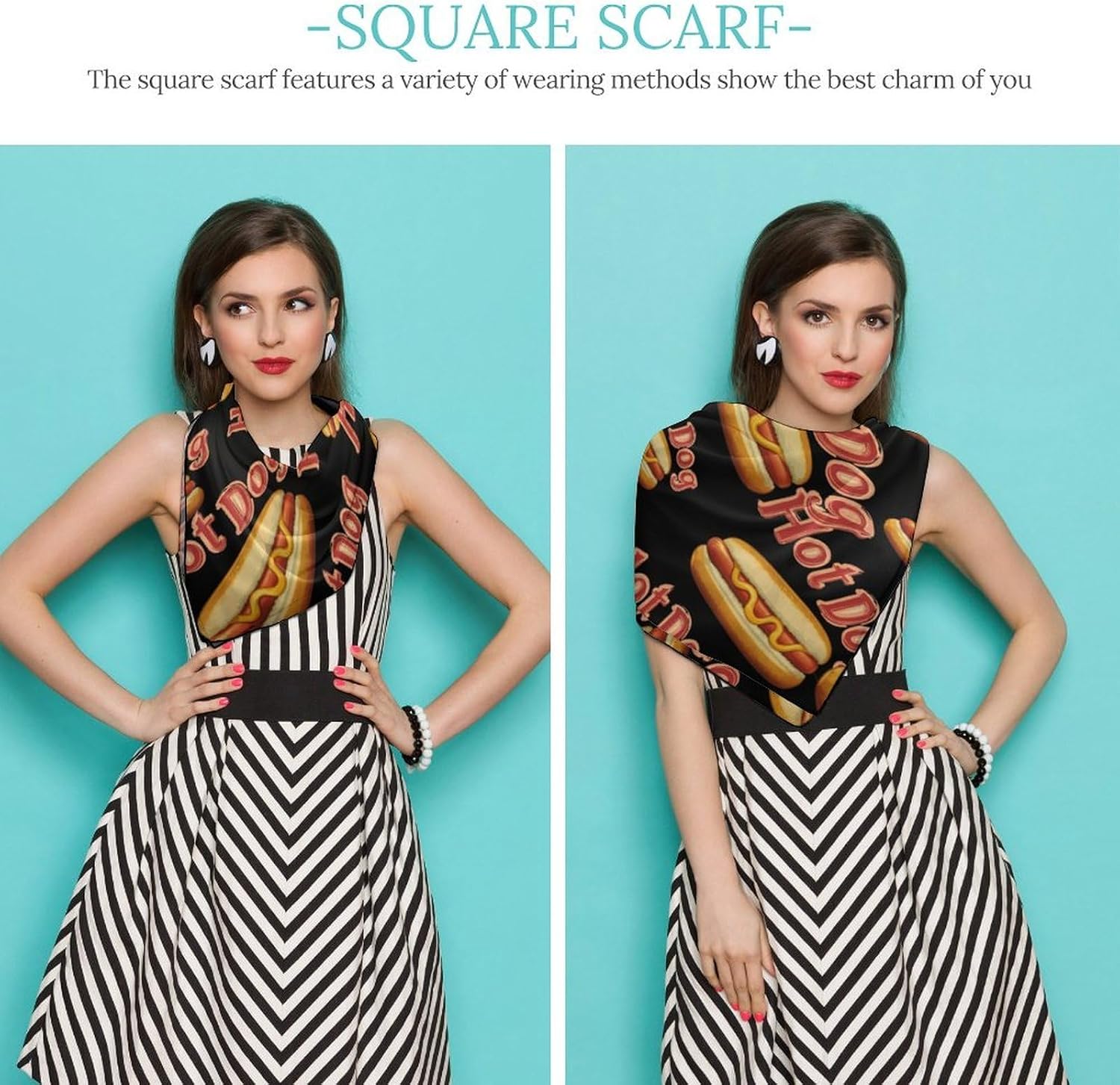 Hot Dog Shop Bandana Fashion Head Scarf Square Silk Scarf Print Neck Hair Scarfs for Women Men Gifts