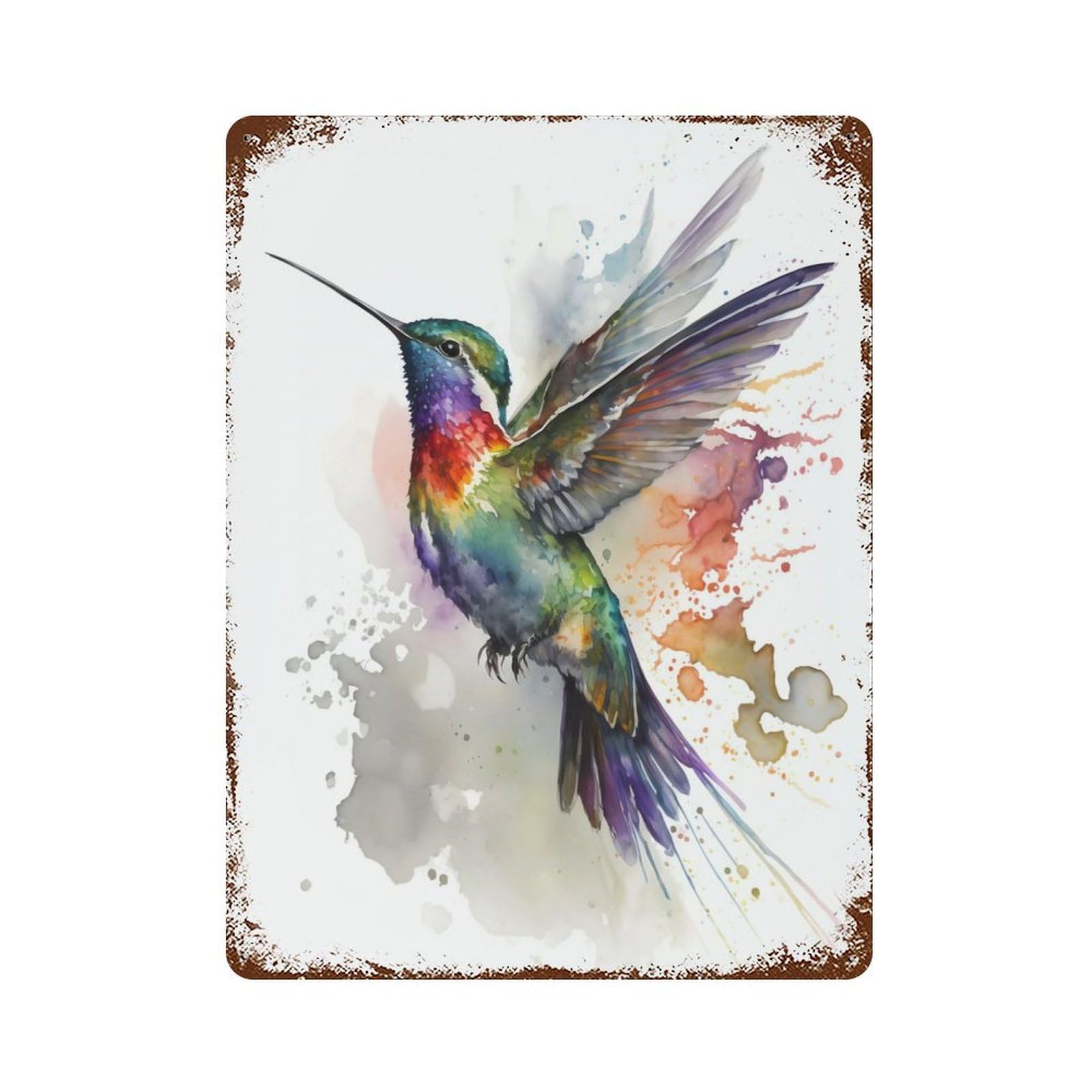 Rust Effect Hummingbird Watercolor Retro Metal Sign 15.7"x11.8", Farmhouse Wall Decor for Living Room, Hallway And Home Decor