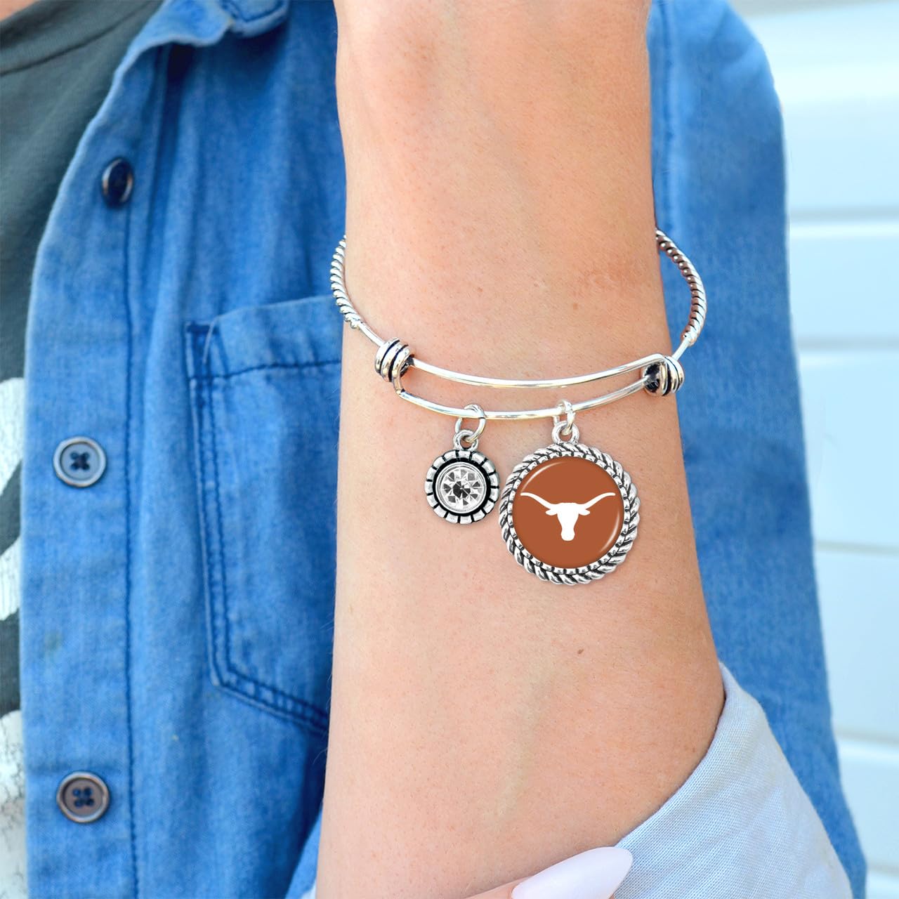 From the Heart Texas Longhorns Olivia Bracelet Silver Twisted Wire Jewelry Gift UT
