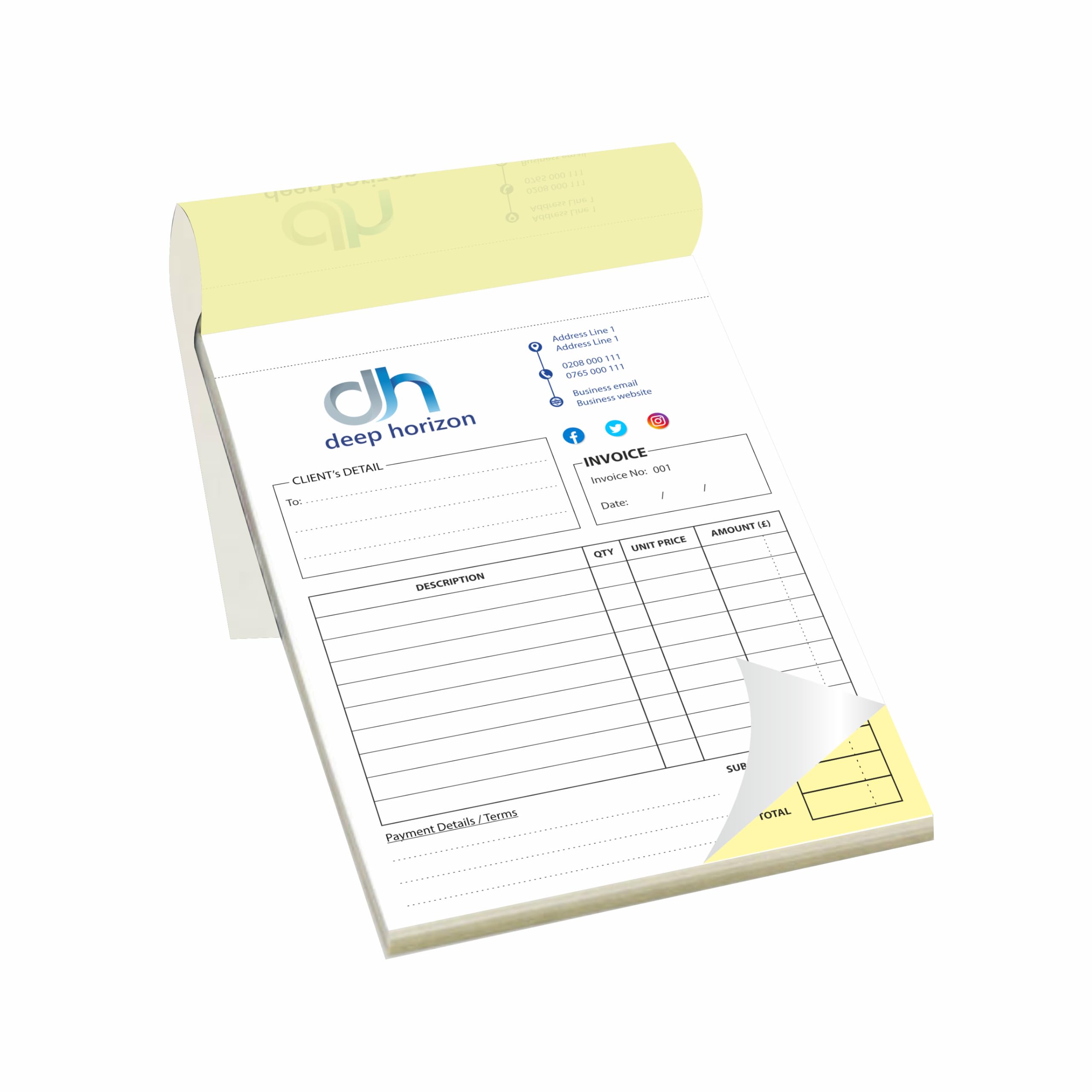 2 X A5 Duplicate Invoice Books, Receipt Books, Order Forms, 100 A5 Duplicate Sets, Full Colour Printing