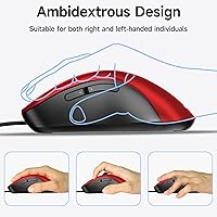 Vista 5 de memzuoix Ratón con cable, ratón USB para computadora de 1400 DPI, mouse óptico móvil de diseño ergonómico con cable de 5 pies para laptop, PC, Rojo
