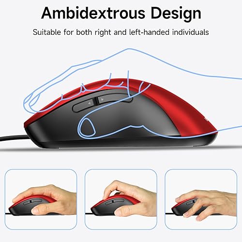 Miniatura 5 de memzuoix Ratón con cable, ratón USB para computadora de 1400 DPI, mouse óptico móvil de diseño ergonómico con cable de 5 pies para laptop, PC,