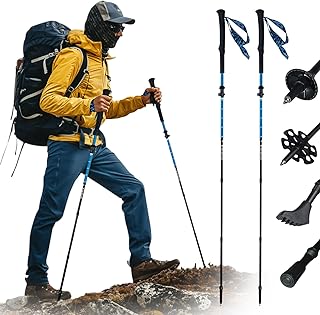 Pilipane Bastones de senderismo de carbono, de fibra de carbono, con cierre rápido, ultraligeros, resistentes a los golpes, plegables, para senderismo, camping