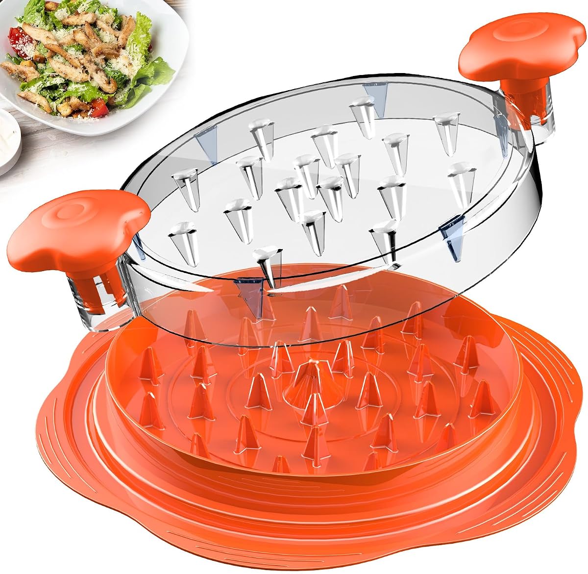 Herramienta Trituradora de Pollo Trituradora de Carne Grande con Cepillo y Corcho, Naranja | Trituradora de Pechuga de Pollo Visible, Tira Antideslizante Fuerte, Mango Ergonómico, Libre de BPA, Gadgets de Cocina para Pollo de Carne de Cerdo