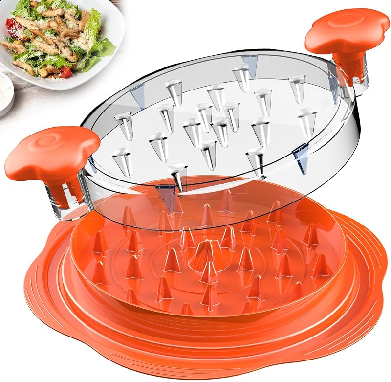 Herramienta Trituradora de Pollo Trituradora de Carne Grande con Cepillo y Corcho, Naranja | Trituradora de Pechuga de Pollo Visible, Tira Antideslizante Fuerte, Mango Ergonómico, Libre de BPA, Gadgets de Cocina para Pollo de Carne de Cerdo