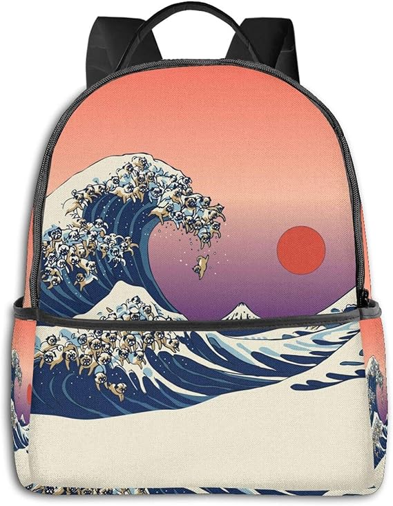 Amazon Co Jp パグの神奈川沖浪裏 リュック リュックサック バックパック Pcリュック おしゃれ 収納 小学生 高校生 メンズ レディース 通学 通勤 旅行 大容量 カジュアルバッグ 軽量スクールリュック プレゼント シューズ バッグ