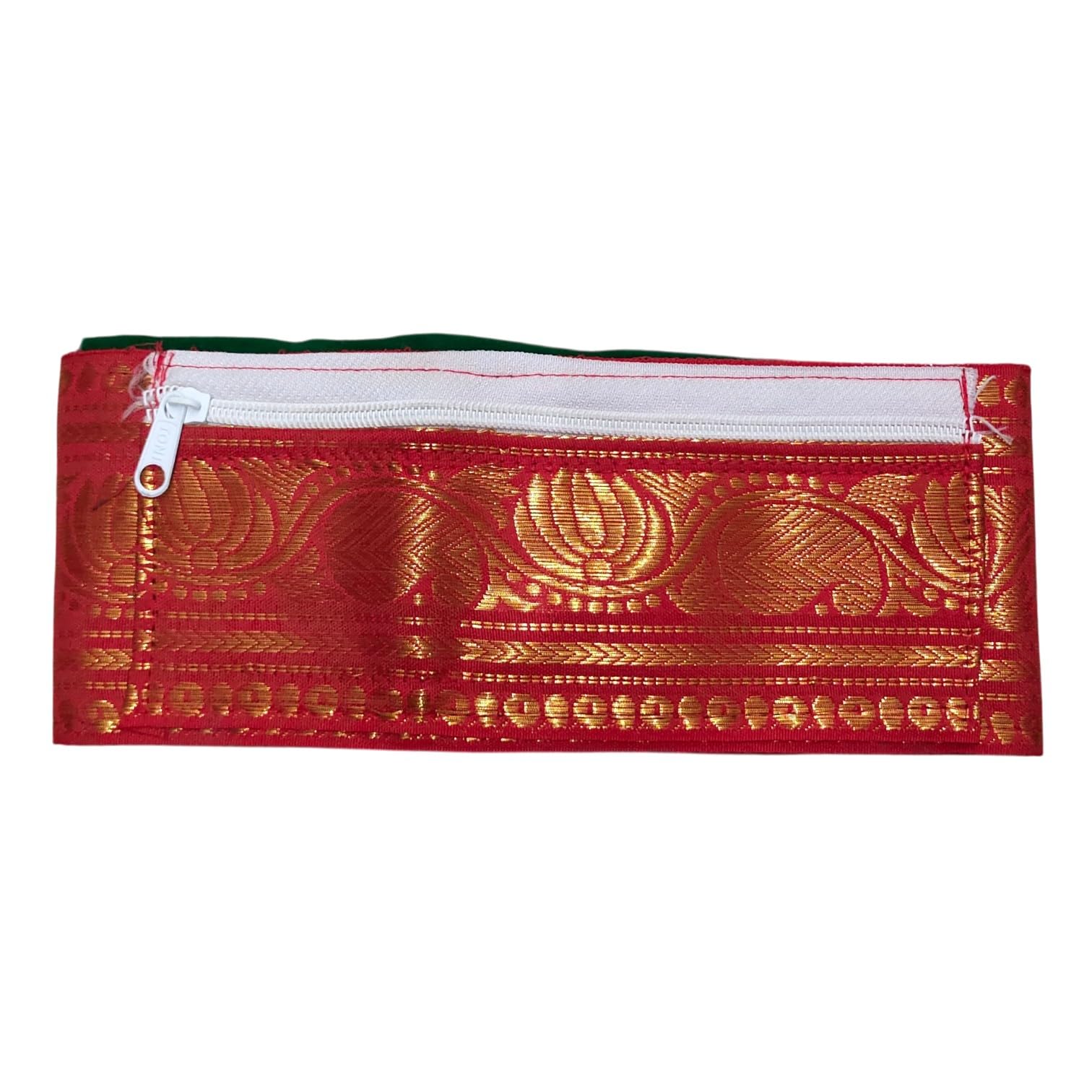 Traditional Iyer Dhoti Belt with Zari Border | Cloth Waist Pouch with Zipper Compartments | Hip Belt for Men | Pack of 1-image-32