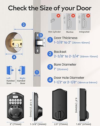 Miniatura 5 de TEEHO TE012W - Cerradura inteligente WiFi, cerradura de puerta de huellas dactilares con Wi-Fi integrado, teclado de entrada sin llave, cerrojo