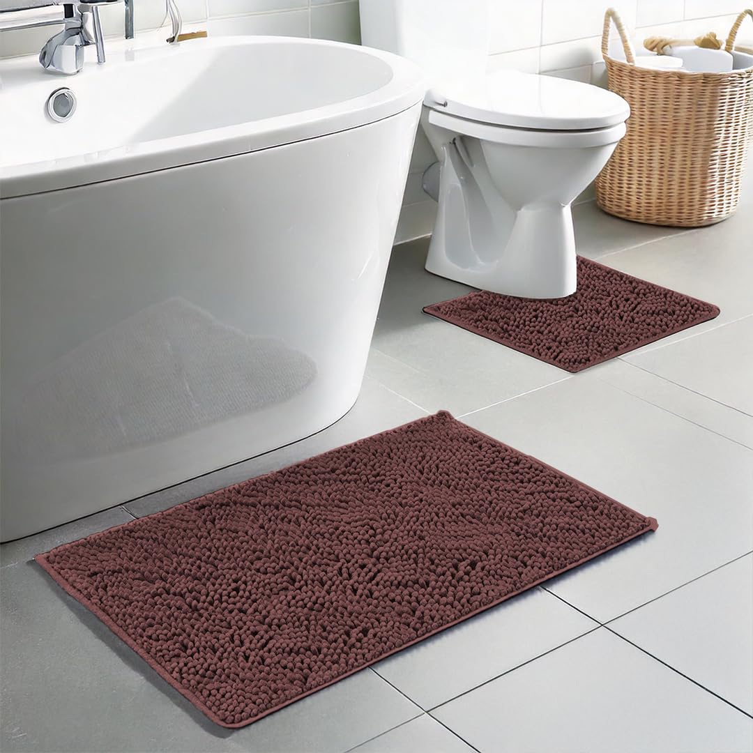 Muddy Mat® Chenille Bathroom Rugs Set Quick Dry Microfiber Mats Non Slip Washable, Extra Thick, Soft and Highly Absorbent Bath Mats (20”x30”) with U