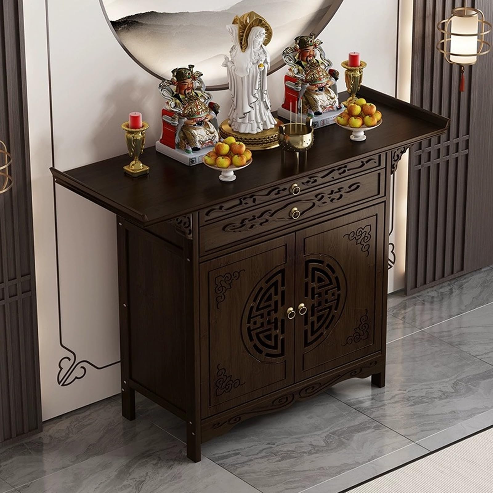 ZIGTUEI Personal Shrine Altar Table, Altar Cabinet, Meditation Table with Drawer, Puja Table, Prayer Stand Riser Home Decor, for Living Rooms, Shrines, Temples(100x120x40cm/39.4x47.2x15.7in)