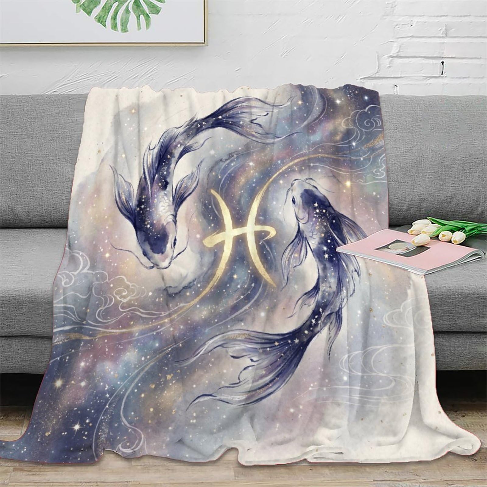 H3B8U2Y5 Pisces Zodiac Japanese Koi for Warm Throw Blanket, Bedroom Nap Use