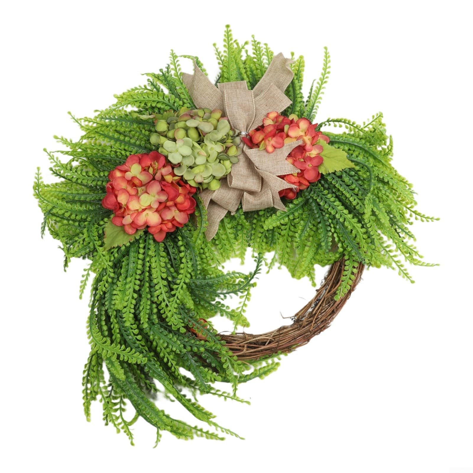 Künstliche Hortensien Girlande Rustikal – für deko Blumenkranz für Wand & Tür – Landhaus Stil Hochzeit Party Banner – 60cm Polyester Rattan(C)
