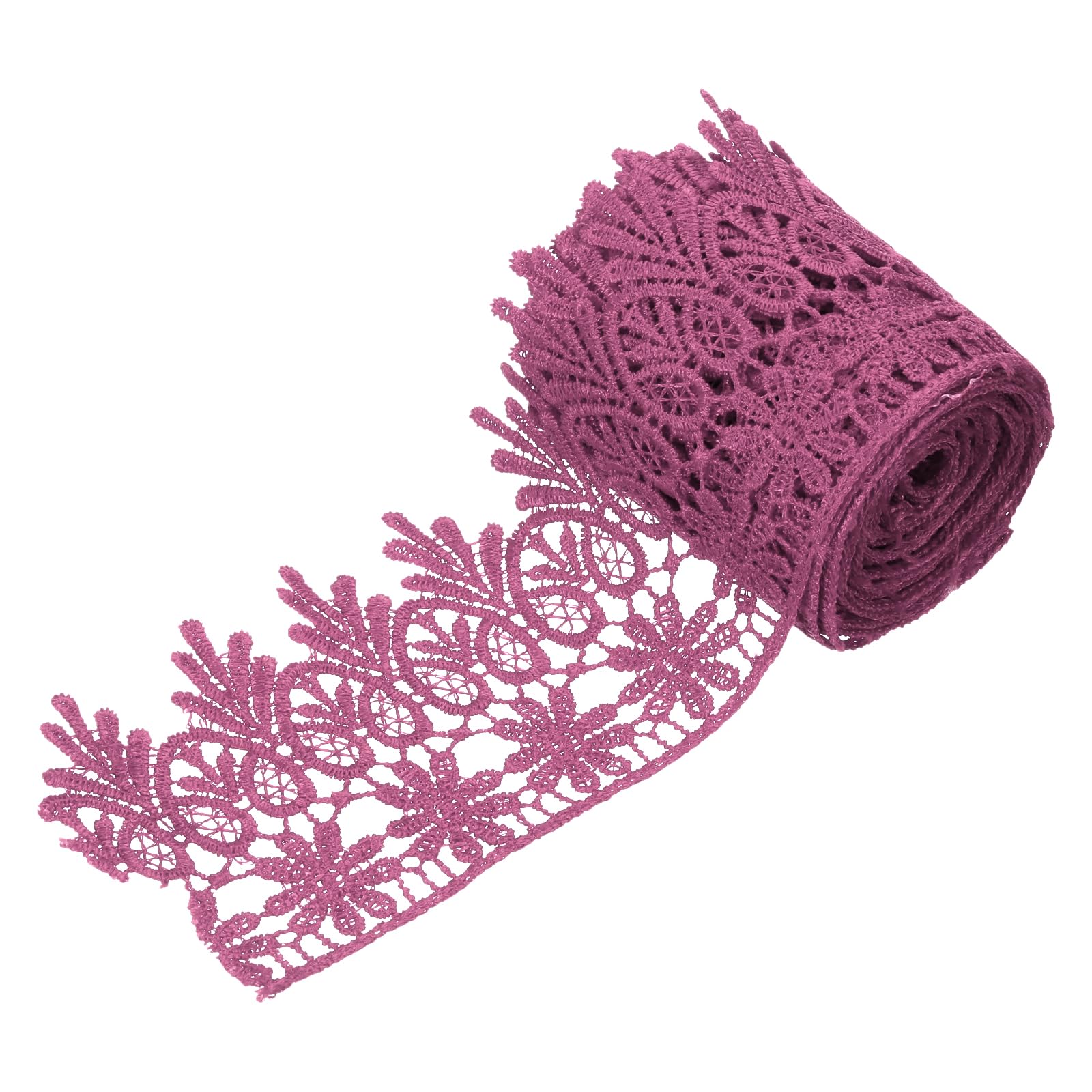 sourcing map 3 Inch Wide 3 Yard Lace Ribbon Floral Pattern Dark Purple Embroidered Edge Lace Trim Ribbons for Sewing Making, DIY Crafts, Gift Wrapping, Wedding Decor — image 1