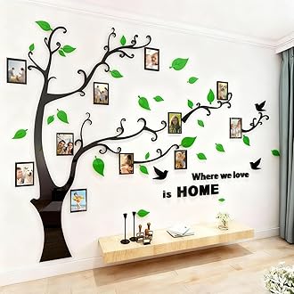 3D Tree Wall Stickers - DIY Photo Frame Tree Wall Decal Family Photo Frame Sticker Murals Wall Decor Living Room Bedroom TV Background Home Decorations (XXL:131 * 95in,Green Right)