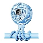 Bearwind Mini Portable Stroller Fan for Travel,360 Rotation,4-Speed LED Night Light Clip on Fans Operated by Rechargeable Battery, Cordless Fan with Tripod Car Seat Baby Pram (Blue)