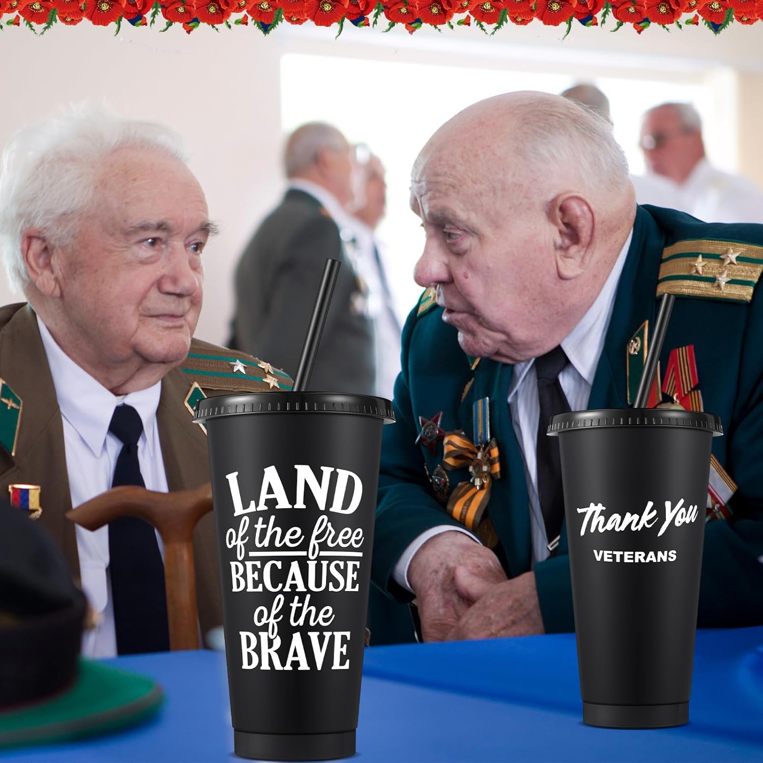 Skylety 24 Pack Memorial day Patriotic Plastic Tumblers with Lids and Straws 4th of July Gifts 24 oz Iced Coffee Travel Mug Cup Reusable Cups Military Retirement Gifts for Patriotic Hard Head Veterans