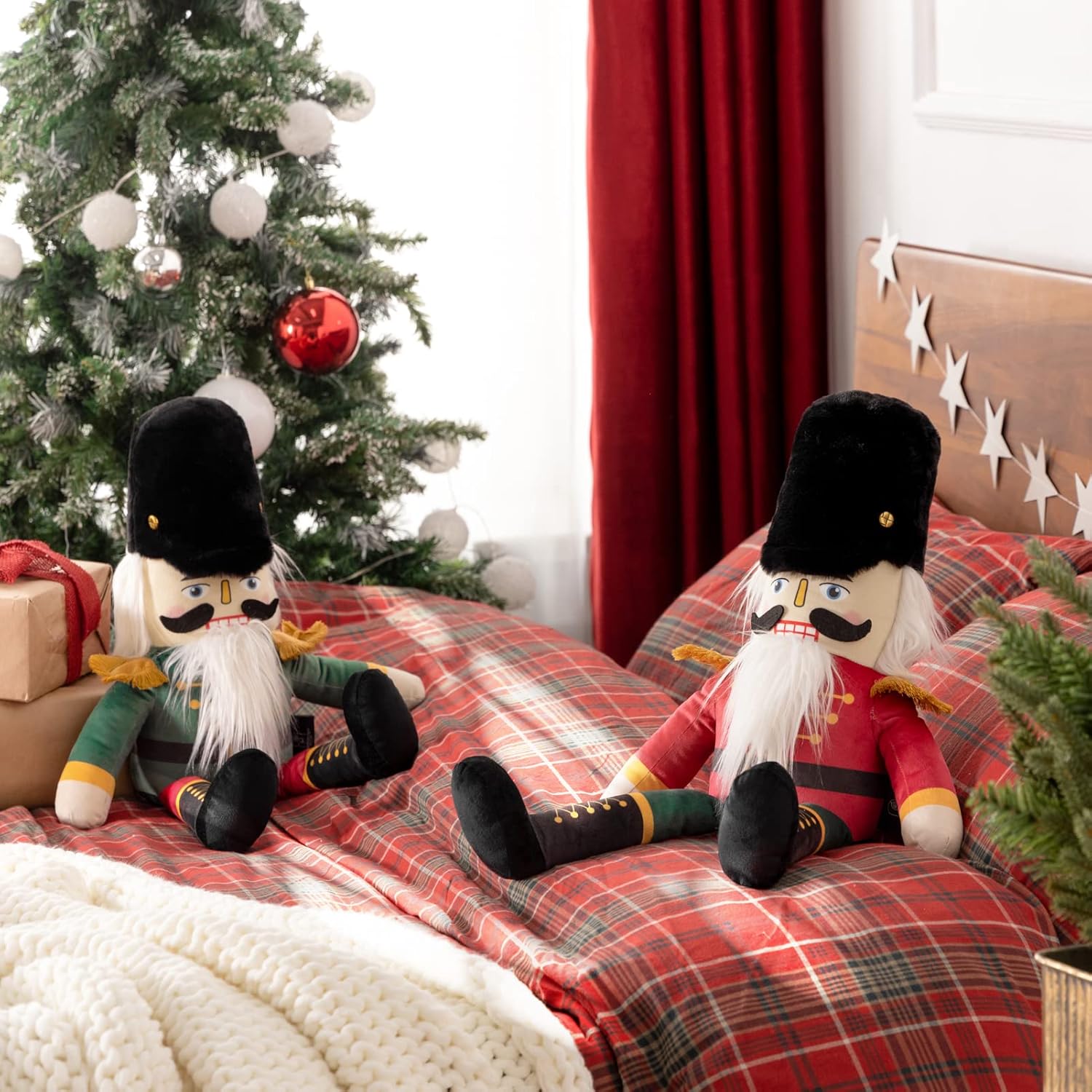 Phantoscope Nutcracker Christmas Throw Pillow Handcrafted Velvet Decorations Decor Pillow Family Kids Gift for Indoor Living Room Sofa Couch, Green 9 x 24 Inches