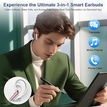 AI Translation Earbuds Real Time, 164 Language Translator Earbuds 3-in-1 Bluetooth 5.4 with APP, Translation Headphones with 6 Translation Modes Translating Device for Travel/Business/Learning