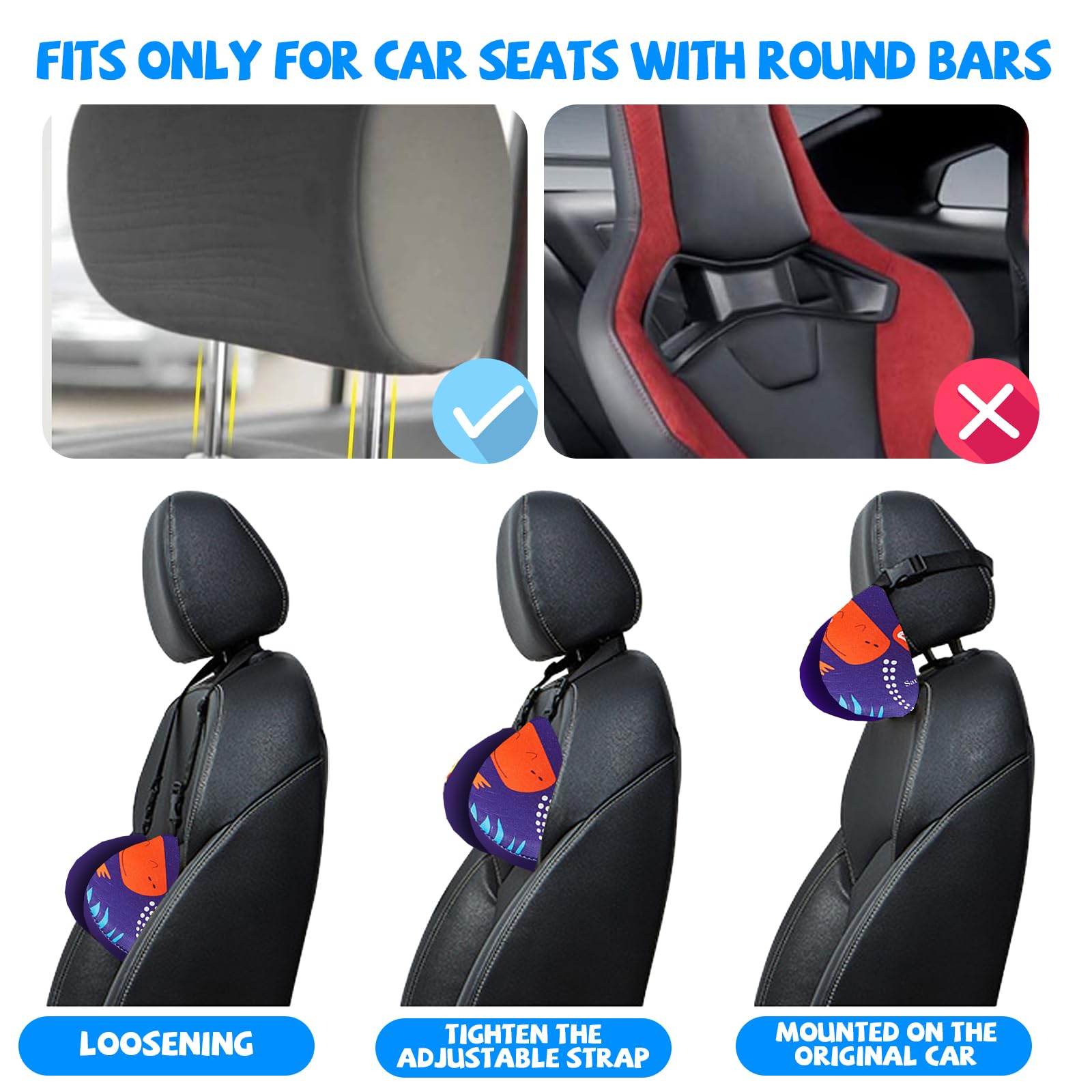 auvstar Reposacabezas Coche Niño,Sujeción Cabeza Silla Coche,Protector Cinturon Coche Niños,Coche Con Soporte Cabeza Extraíble,Suave,Ajustable,Adecuado Tanto Para Adultos Como Para Niños (Dinosaurio)