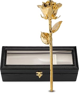 Forever Rose 24K Gold Dipped Real Rose Handmade, Long-Lasting Preserved Flower in Leather Case Romantic Gift for Anniversary, Valentines Day, Mothers Day, Birthday, Wedding, Wife, Girlfriend