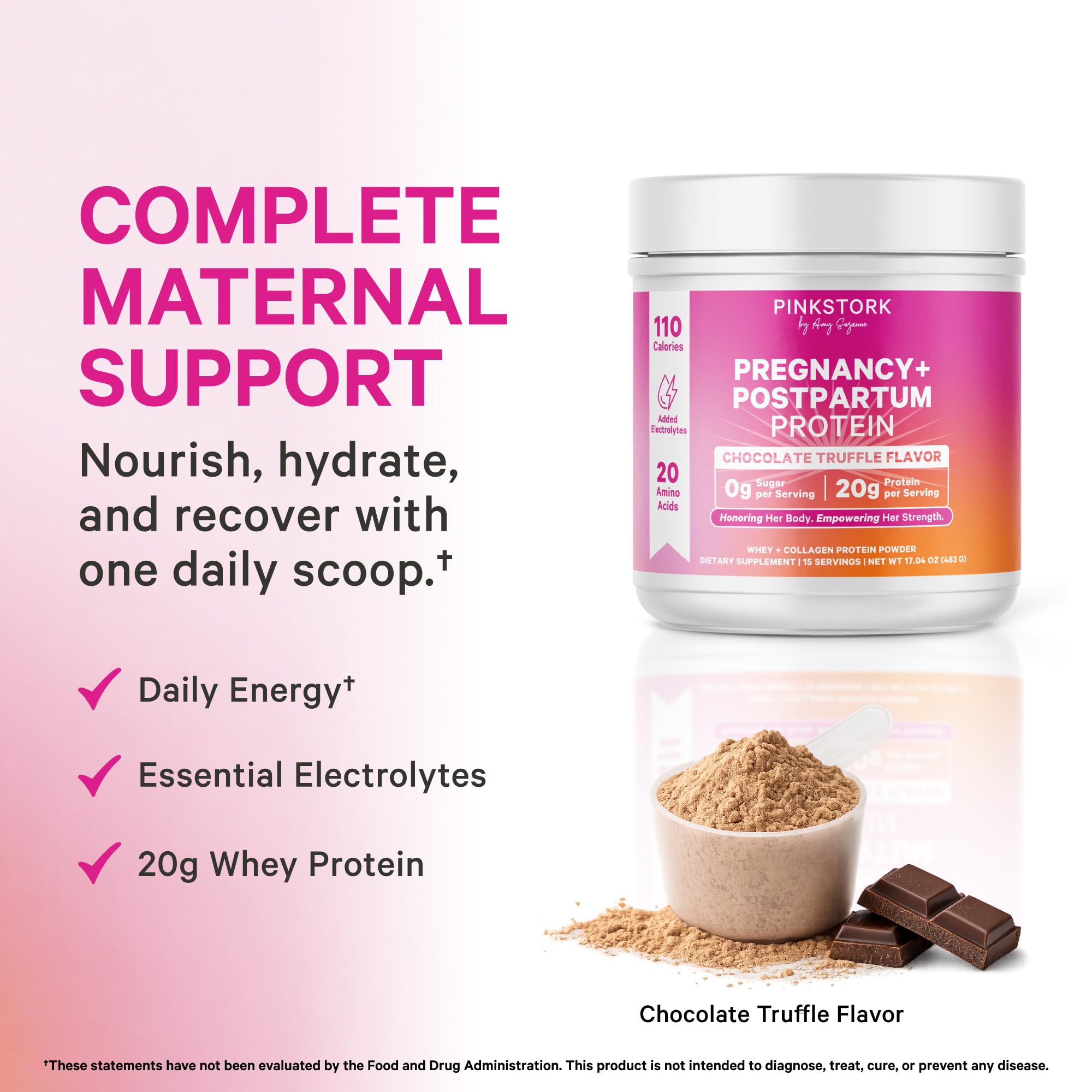 Pink Stork Pregnancy & Postpartum Protein Powder, 20g, Chocolate, 15 Scoops — Amazon image 4
