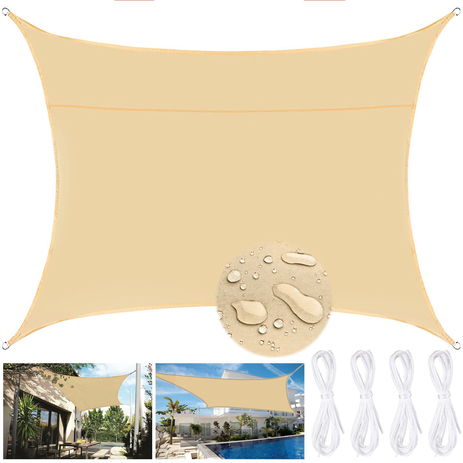 Tenda a Vela Ombreggiante 2x3m Rettangolare in Oxford Beige per Esterno Giardino