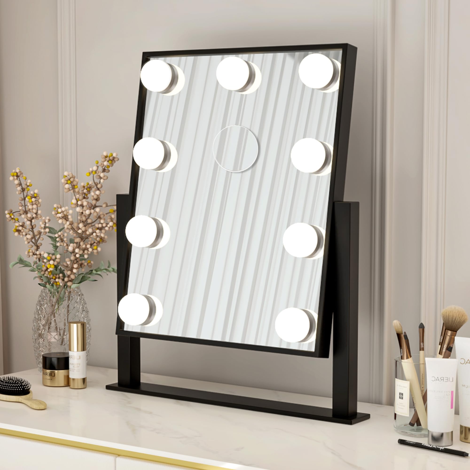 Miroir De Maquillage Bayt Hollywood Éclairé - 55cm, 3 Lumières, Intensité Variable, Grossissement 10x